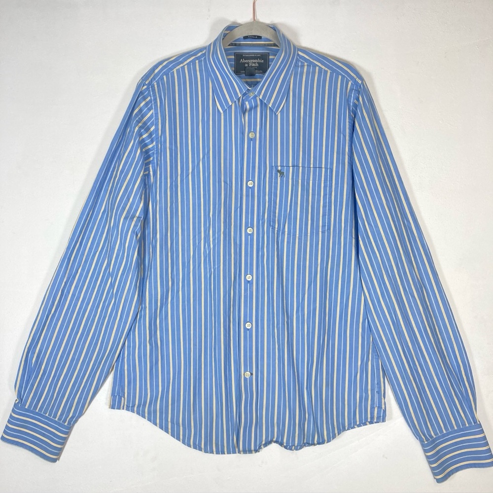Vintage Abercrombie & Fitch Muscle Shirt Mens XXL  Blue Striped Button Down Y2K